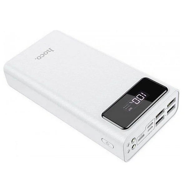 Hoco 30000mAh Power Bank With LED Light, White Color, Model: J65